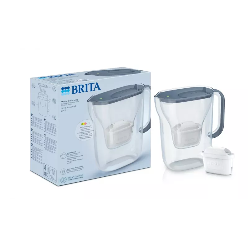 Dzbanek filtrujący wodę BRITA Style Essential 2,4 l grafitowy — dzbanek z wkładem MAXTRA, Smart Light, 1,4 l przefiltrowanej wody