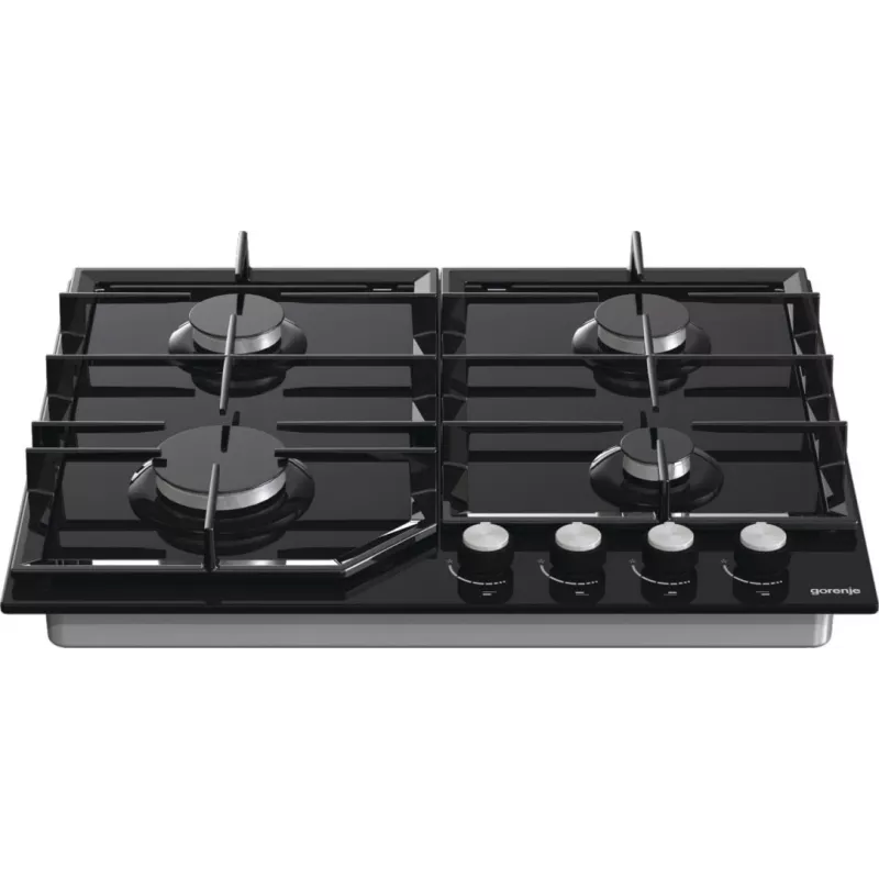 Gas hob Gorenje GT641KB, built-in 60 cm, 4 gas zones, tempered glass, cast iron grates, rotary knobs