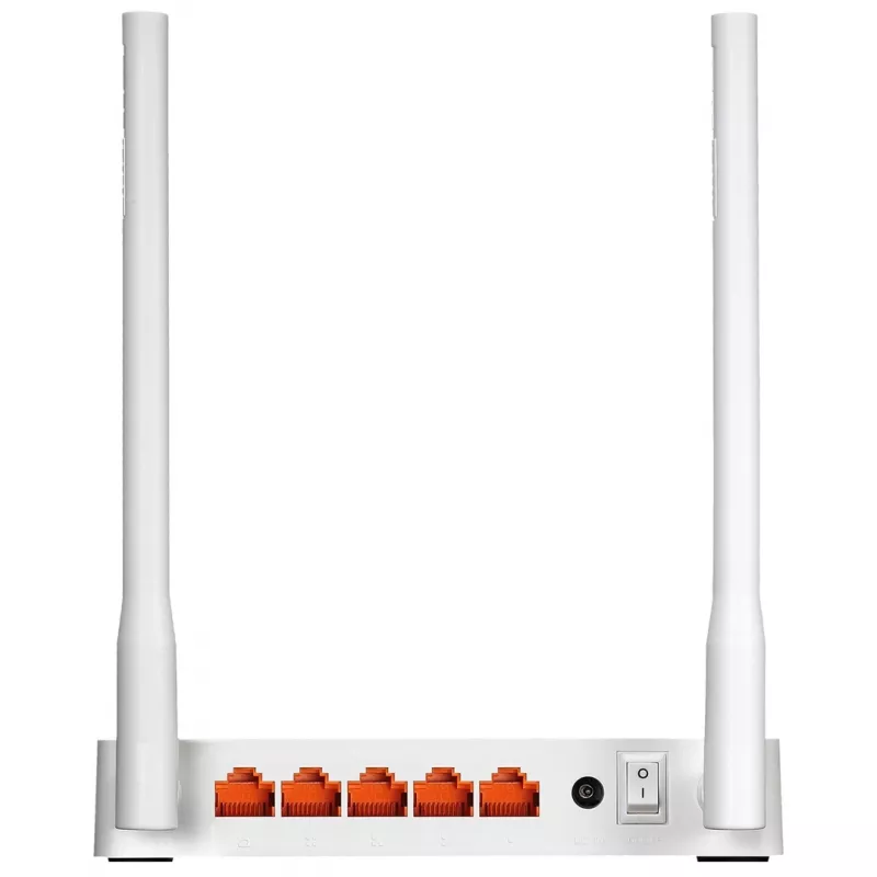 Router biurkowy TOTOLINK N300RT — jednopasmowe Wi‑Fi 4 2,4 GHz, 300 Mb/s, 5 portów Fast Ethernet RJ-45, 2 zewnętrzne anteny 5 dBi
