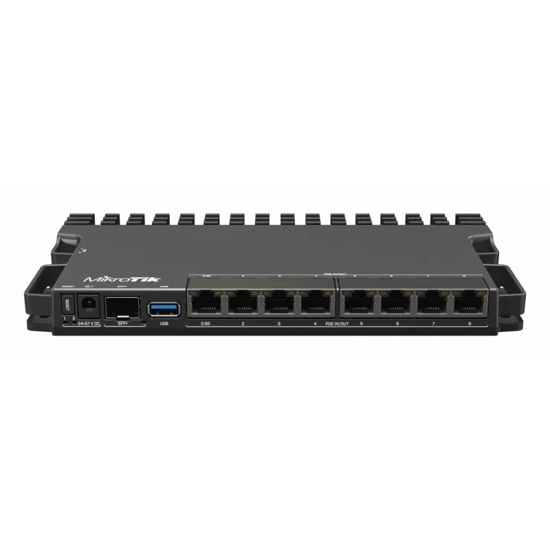 Router przewodowy MikroTik RB5009UPR+S+IN — 8x portów RJ-45 PoE, 2,5GbE, slot SFP+, RouterOS