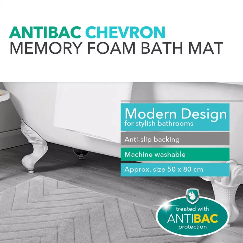 Mata łazienkowa Beldray LA032647LGRYUFFEU7 Antibac Chevron z pianki memory, antybakteryjna, szara