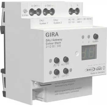gira DALI Gateway Colour 2f REG KNX Secure – brama sieciowa na szynę DIN do sterowania oświetleniem DALI (model 211200)
