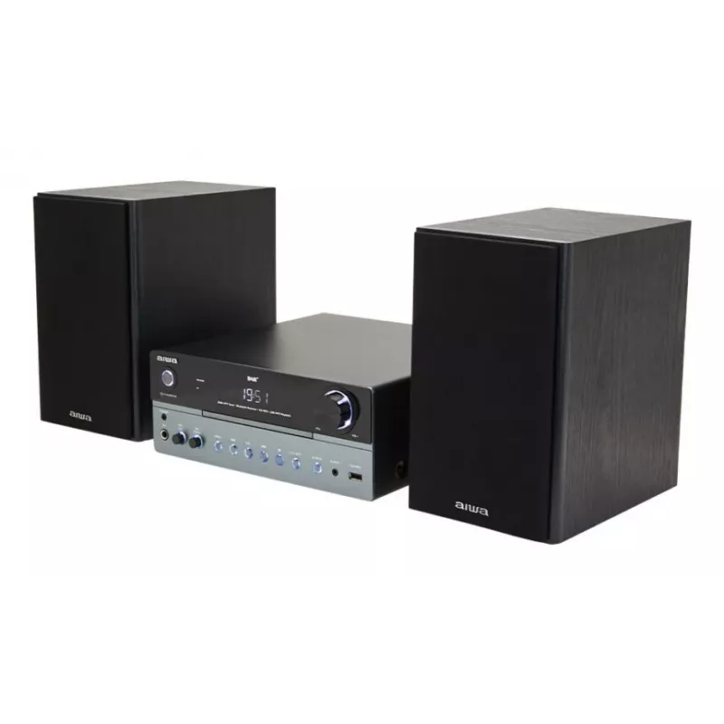 Domowy system audio mikro Aiwa MSBTU-700DAB — 25 W RMS, DAB+/FM, Bluetooth 10 m, CD w tacce, wyświetlacz LED, czarny/arktyczny niebieski