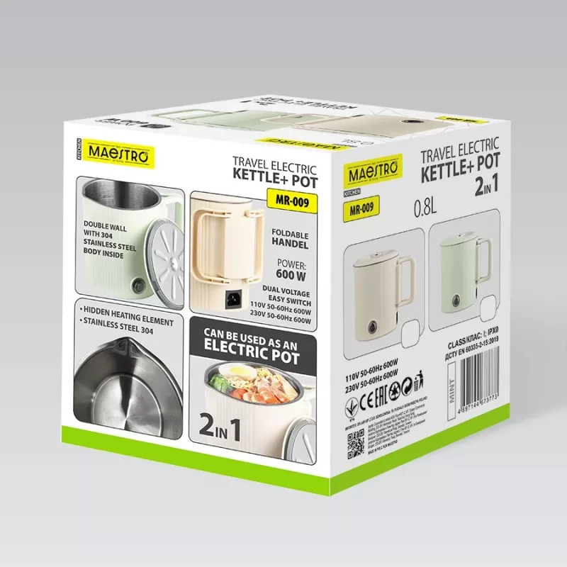 Podróżny czajnik elektryczny Maestro MR-009 0,8 L 600 W miętowy