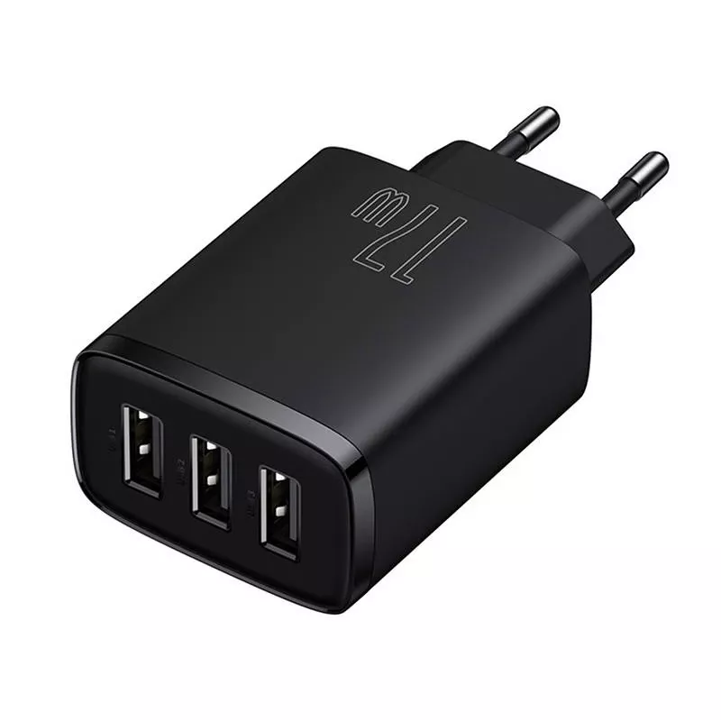 Baseus Compact Quick Charger, 3x USB, 17W (Czarny)