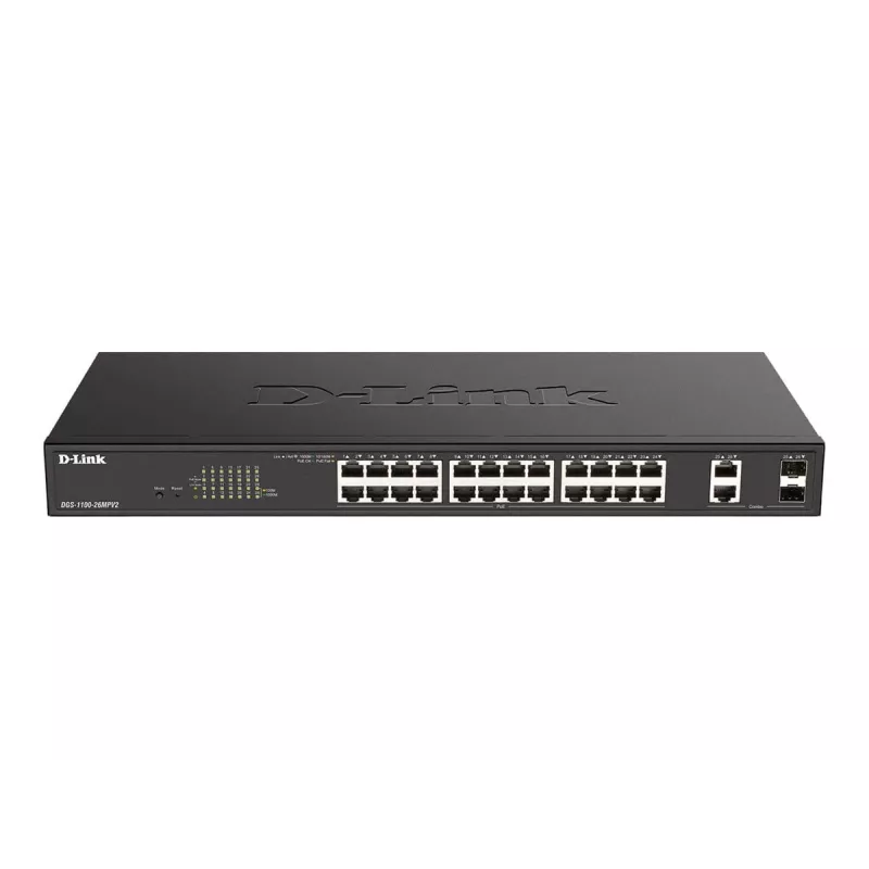 Przełącznik sieciowy D-Link DGS-1100-26MPV2/E zarządzalny L2 Gigabit Ethernet (10/100/1000) z zasilaniem przez Ethernet (PoE), czarny