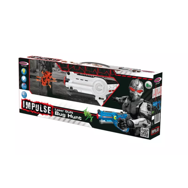 Jamara 410065 Impulse Laser Bug Hunt Set, zabawkowy pistolet laserowy z celem, biały/pomarańczowy