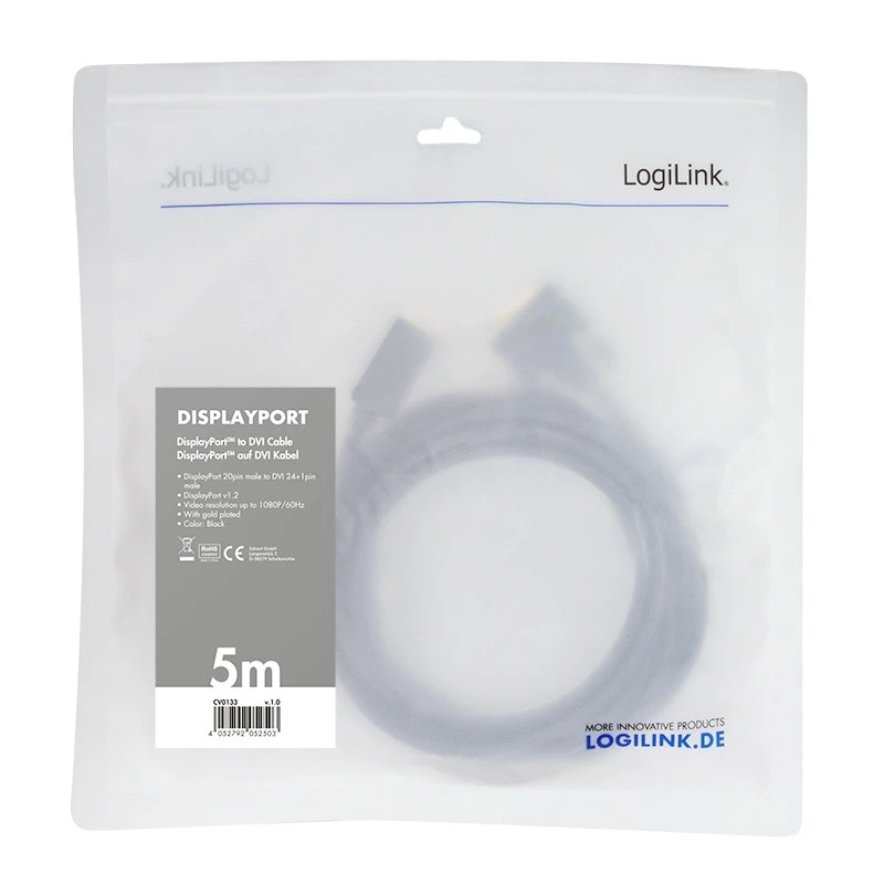 Kabel DisplayPort na DVI, czarny, 5m