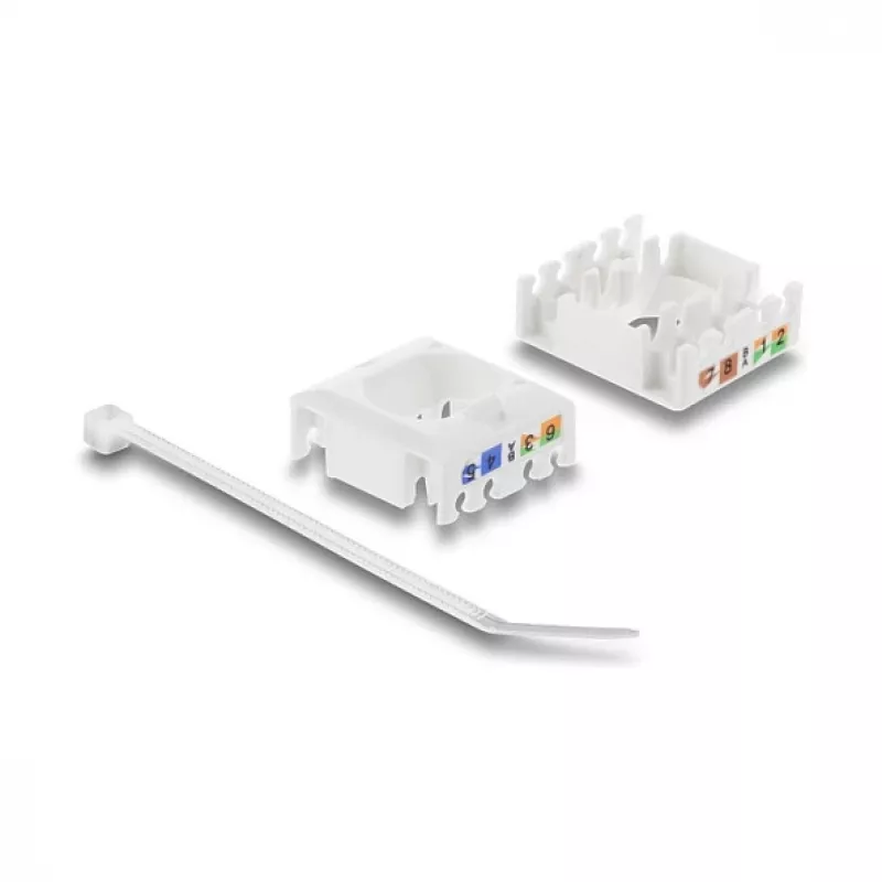 Moduł Keystone DELOCK RJ45 na LSA Cat.6 UTP beznarzędziowy z osłoną przeciwpyłową, płaski, 16×31,8×19,4 mm, biały/czarny