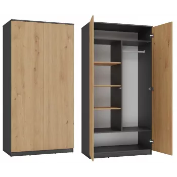 Szafa top e shop SD-90 ANT/ART KPL — szafa sypialniana 2-drzwiowa, 7 półek, 900×500×1800 mm
