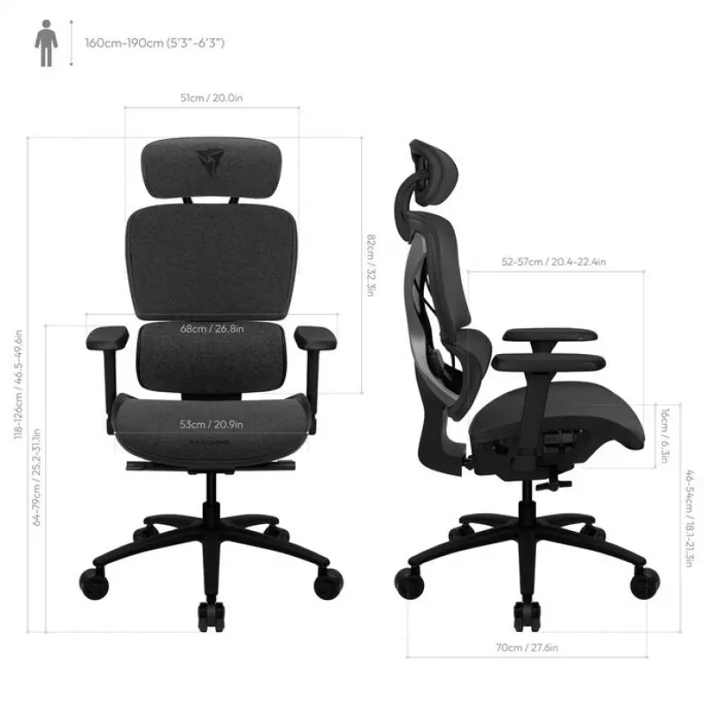 Fotel biurowy Thunder X3 XTC Ergonomic Loft Dark G — wysoki oparcie, regulowane podłokietniki