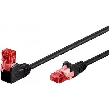 Goobay Kabel krosowy CAT 6 1x kąt 90°, U/UTP, Czarny, 10 m - zaczep u góry, mieszanka miedzi CCA (51519)