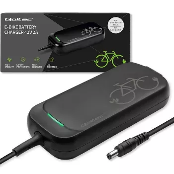 Qoltec Szybka Ładowarka do Hulajnogi Elektrycznej 36V | 42V | 2A | 5.5*2.5 | wodoodporna + kabel zasilający