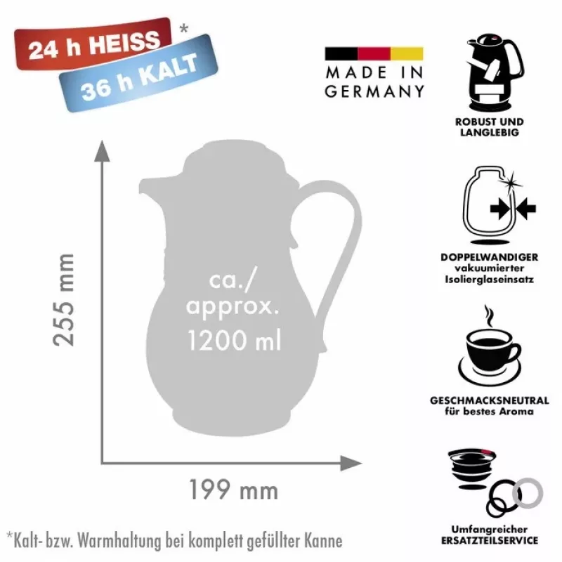 Termos ROTPUNKT 1,2 l, kość słoniowa — gorące do 24 h / zimne do 36 h, zintegrowany uchwyt, 199×255 mm