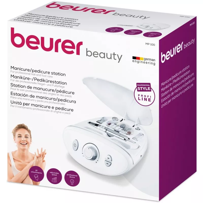 Zestaw do manicure i pedicure Beurer MP 100 do pielęgnacji paznokci — elektryczne urządzenie do manicure/pedicure, białe