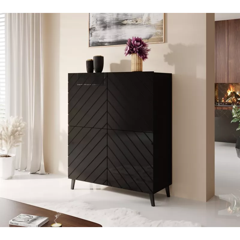 Shelving unit ABETO 100.5 x 40 x 121.5 cm czarny/połysk czarny