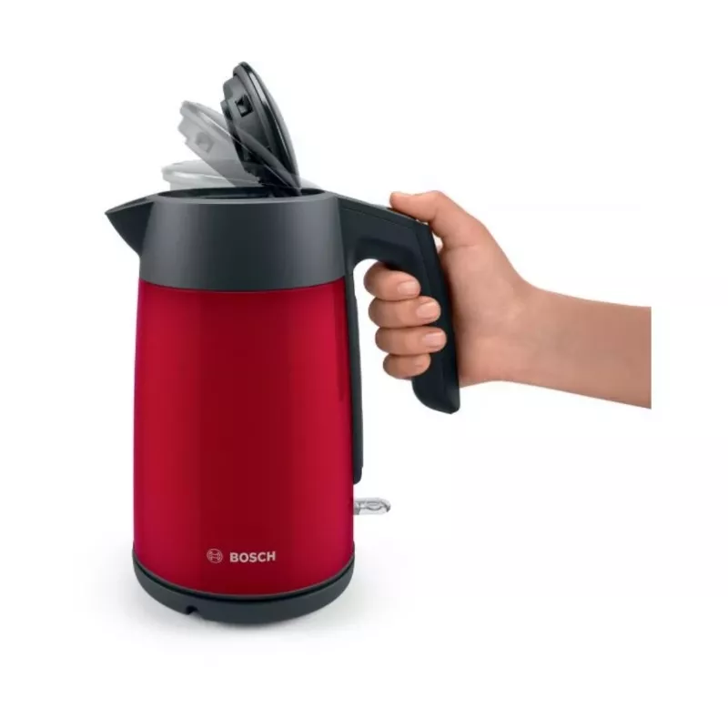 Czajnik elektryczny Bosch TWK7L464 — pojemność 1,7 l, 2400 W, czerwony, obudowa z tworzywa sztucznego