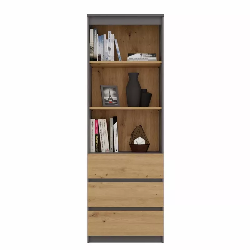Biurkowy regał górny top e shop RS-60 ANT/ART KPL — 3 półki, płyta wiórowa, 600×350×1800 mm