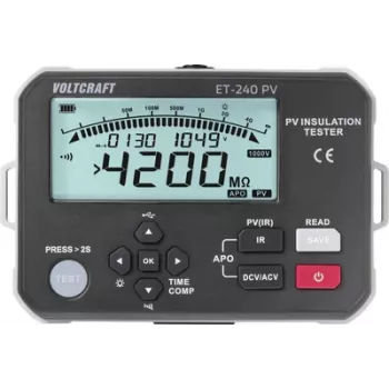 Voltcraft ET-240 PV Isolationsmessgerät 125 V, 250 V, 500 V, 1000 V 4000 MET-240 PV PV tester izolacji 1000 V 4G Pomiar napięcia: 1000 V/DC, 600 V/AC Napięcia testowe 125/250/500/1000 V Izolacja