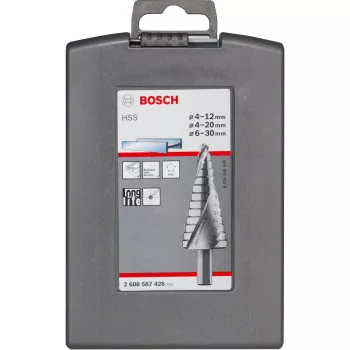 Zestaw wierteł stopniowych Bosch HSS z chwytem 3-płaskim do aluminium i tworzyw sztucznych