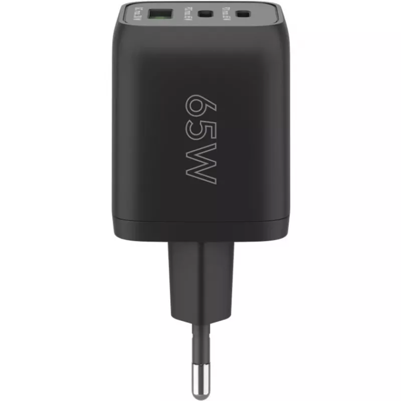 Szybka ładowarka USB-C Nano, PD, GaN, 65 W, pleciony kabel USB-C (czarna, 1x USB-A, 2x USB-C PD, Quick Charge 3.0, kabel 1 metr)