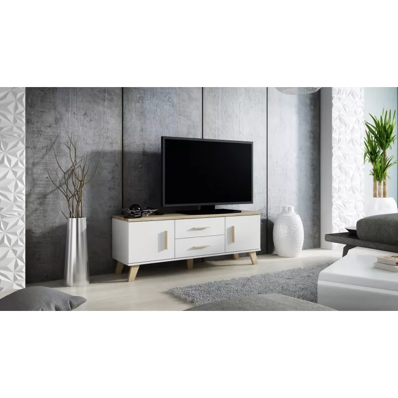 Cama RTV stand LOTTA 140cm Biały + sonoma oak