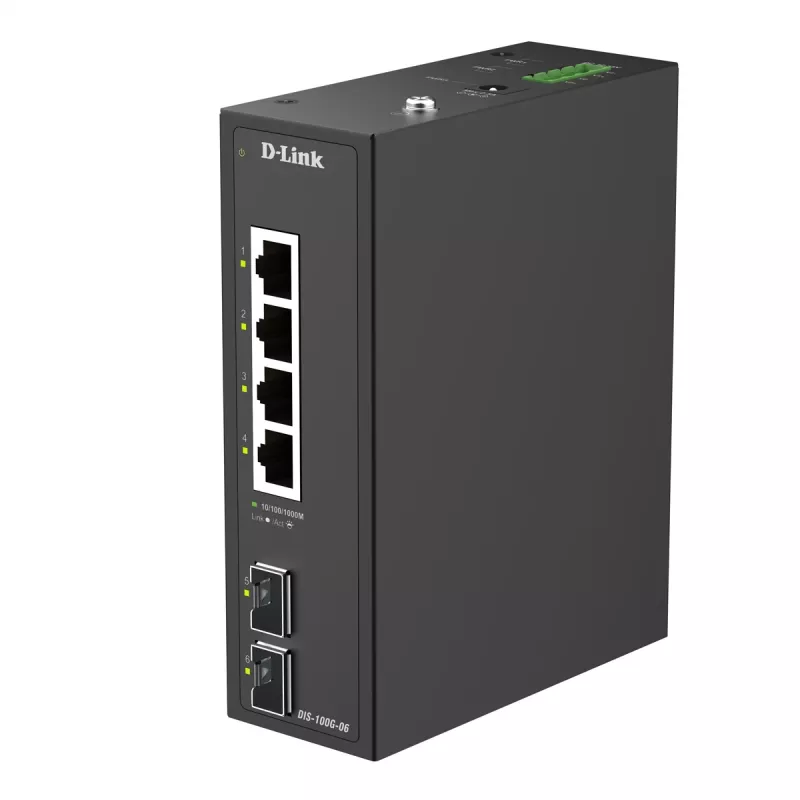 D-Link 6-portowy gigabitowy przełącznik przemysłowy niezarządzalny z 2 portami SFP