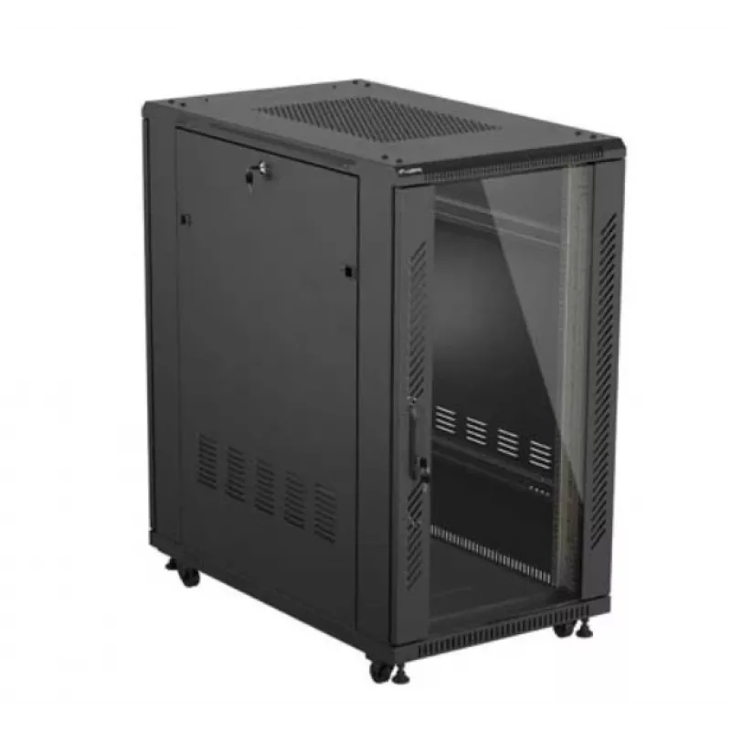Szafa rack 19 cali LANBERG 22U 600x1000 mm, czarna, szklane drzwi przednie i tylne