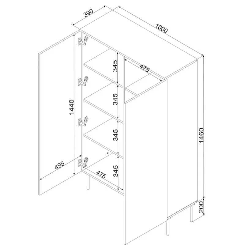 Gablota cama meble PALAZZO BIS 1000×390×1660 mm biały matowy