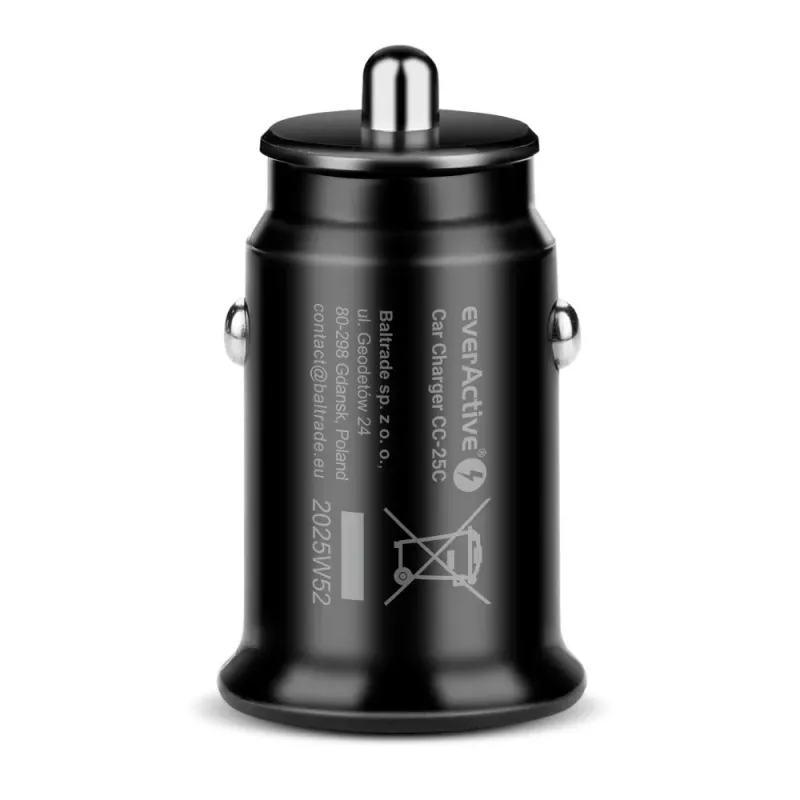 Ładowarka samochodowa everActive CC-25C 2x USB-A + USB-C, 12W, zasilacz USB do samochodu