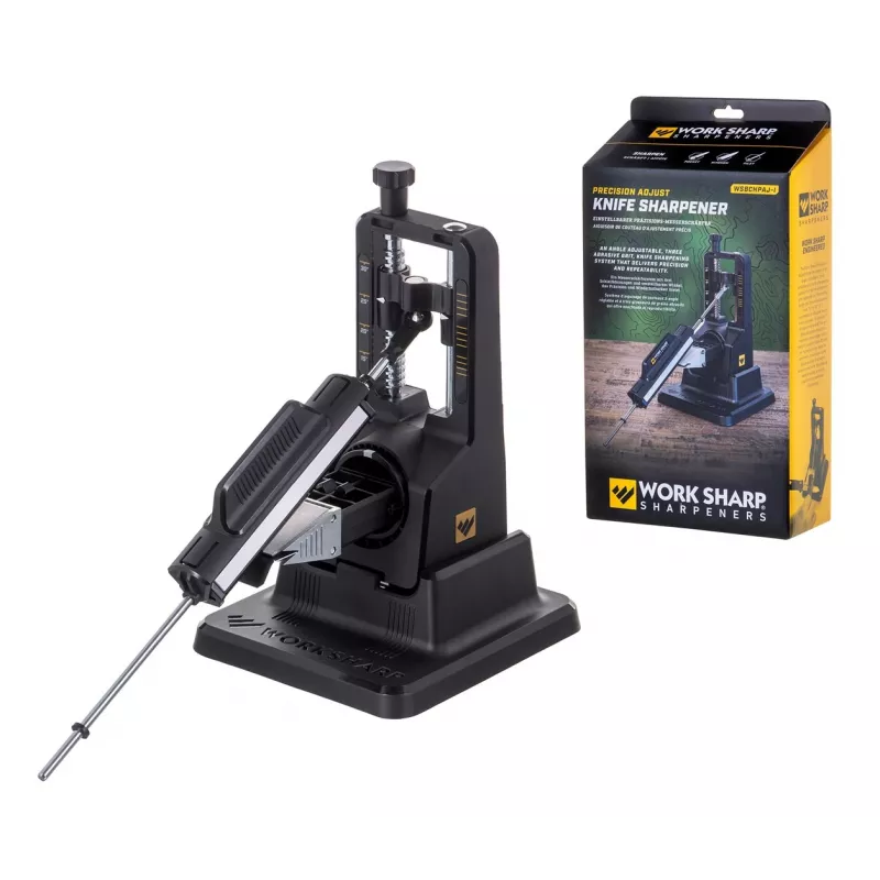 Ostrzałka do noży Work Sharp Precision Adjust 09DX164 z regulowanym kątem, ceramicznym prętem do gładzenia, diamentowymi płytkami, czarna, 243,8×165,1×143,3 mm