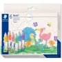 Zestaw farb temperowych Staedtler 8853M C6 — format butelkowy, 6 kolorów (Zielony, Pomarańczowy, Różowy, Fioletowy, Żółty)