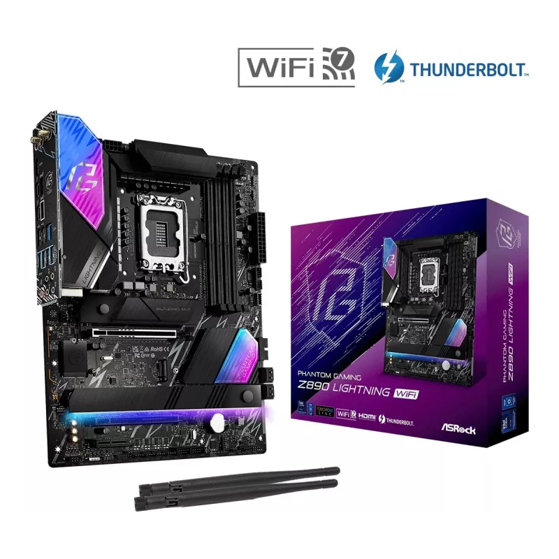 Płyta główna ASRock Z890 Lightning WiFi — Intel Z890, LGA1851, ATX, 4× DDR5, Wi‑Fi 7, LAN 2.5Gb, Thunderbolt 4