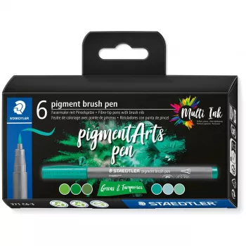 Zestaw pędzelków Brush Pen Staedtler Pigment Arts Greens & Turquoises 6 szt.