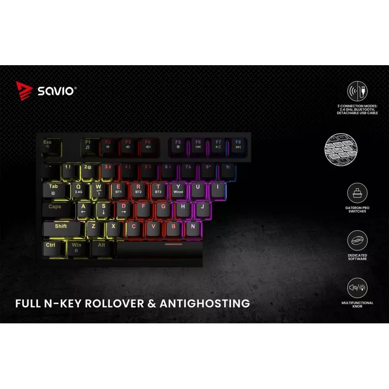 Savio Phenix SAVGK-RED Klawiatura Gaming USB RF Wireless Bluetooth QWERTY