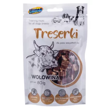Przysmaki treningowe dla psów Hilton Treaning treats Wołowina 80 g — miękkie przekąski wołowe wielkości kęsa, białko 42%, wilgotność 18%