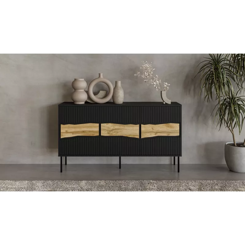 Komoda cama meble INSERTO 3D 143,5×40×80 cm czarna z LED, płyta wiórowa, rama 16 mm