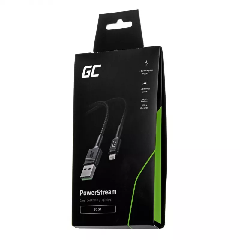 Green Cell KABGC24 kabel lightning 0.3 m Czarny