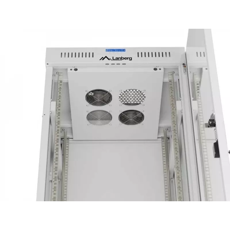 LANBERG 19-calowa 32U stojąca szafa rack 600×600 mm szara z perforowanymi drzwiami i LCD (płaska paczka)