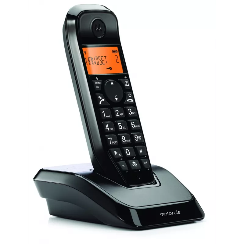 Telefon DECT Motorola S1201 — słuchawka bezprzewodowa, tryb głośnomówiący, identyfikacja rozmówcy, książka telefoniczna na 50 wpisów, czarny