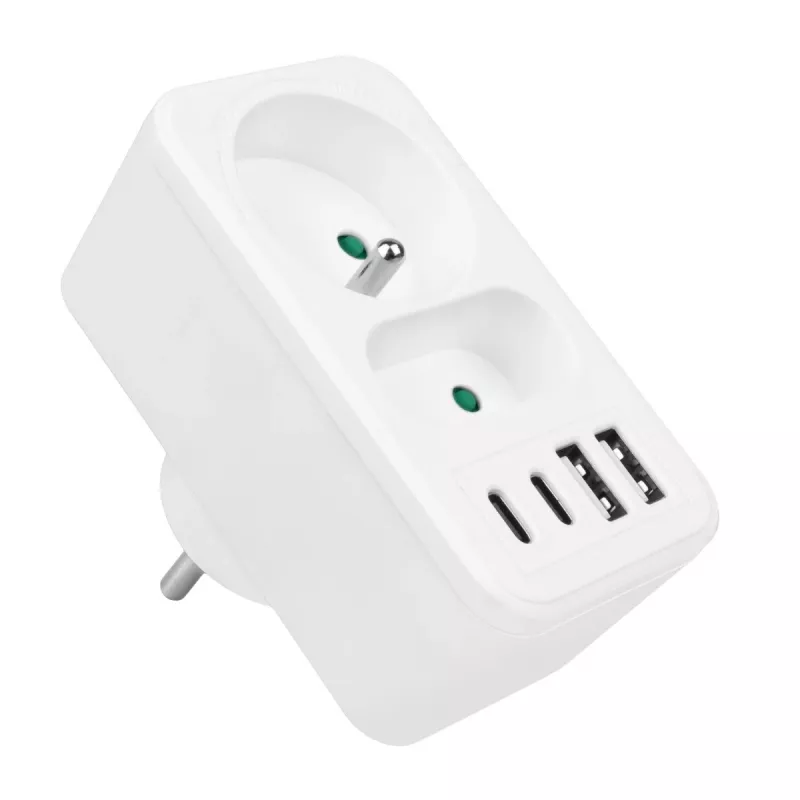 Rozdzielacz zasilania MACLEAN MCE249 F/W — 2x gniazda sieciowe (16A + 6A) i 4x USB (2x A, 2x C PD 20W)