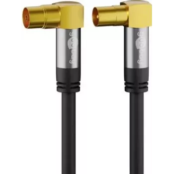 Kabel antenowy Goobay TV (typ 135 dB), 4-krotnie ekranowany, 1 m, czarny - pozłacany, gniazdo koncentryczne 90° > wtyk koncentryczny 90° (70455)