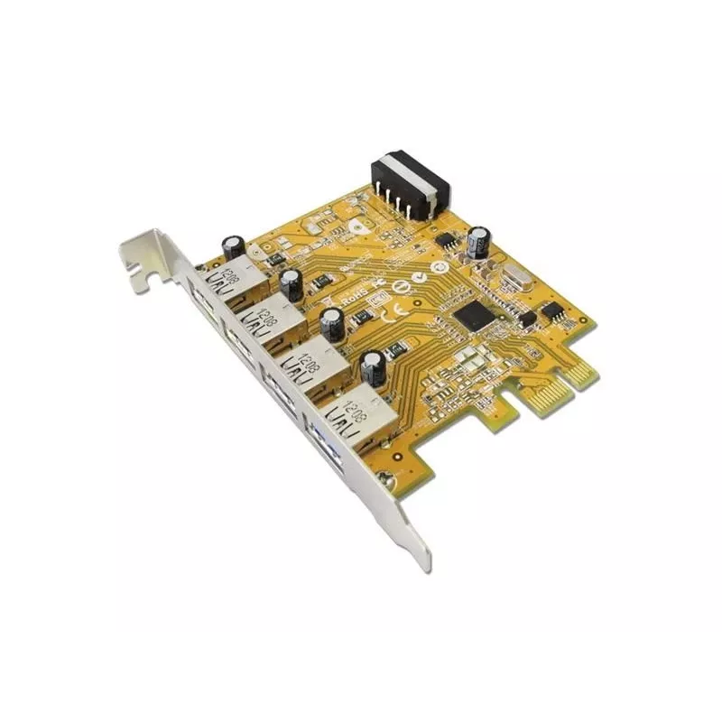 Wewnętrzna karta interfejsu PCIe USB 3.2 Gen 1 (5 Gbit/s) — Sunix USB4300N, 78×121×18 mm