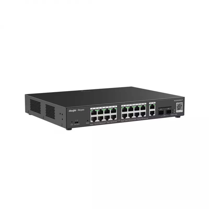 Zarządzalny przełącznik Gigabit PoE L2 Ruijie RG-ES220GS-P — 18× Gigabit (10/100/1000), IEEE 802.3af/at, 40 Gbit/s, czarny