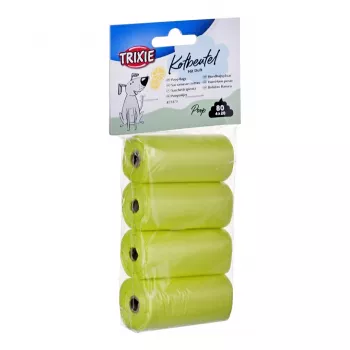 Worki na odchody Trixie Lemon Scented M — 20 szt. na rolkę, 4 rolki (80 worków), żółty plastik