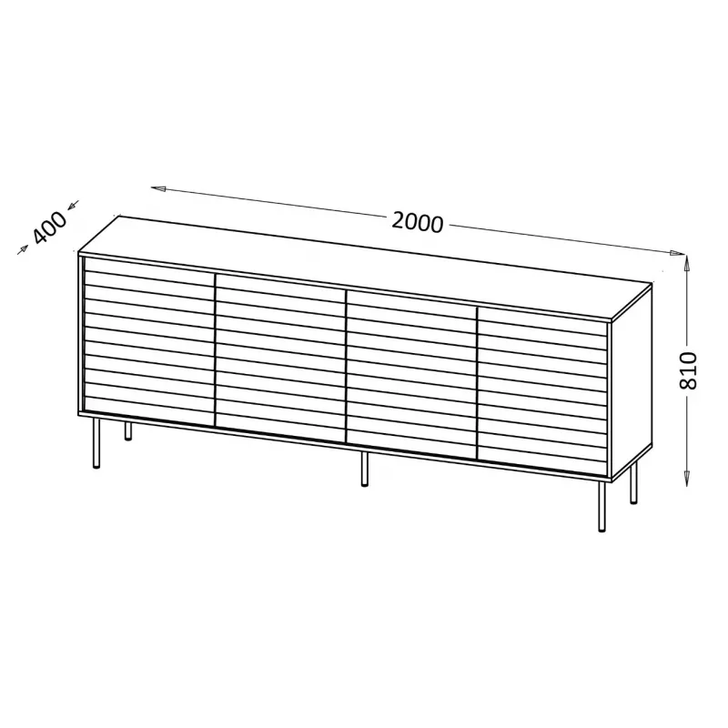 Komoda cama meble Cama 4D CORTINA — 2000×400×810 mm, czarna, płyta wiórowa