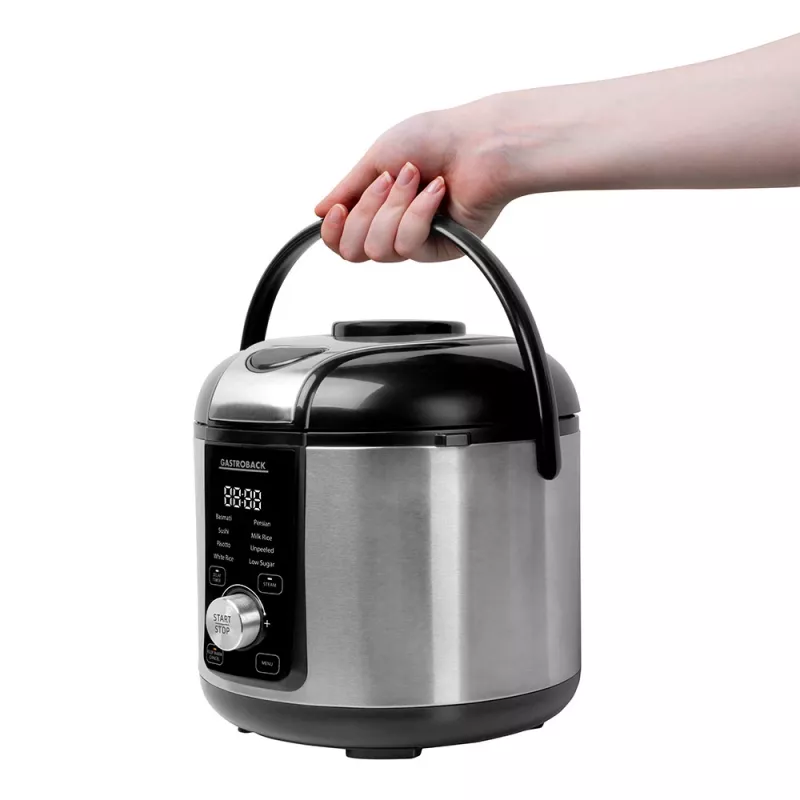 Rice cooker GASTROBACK Rice Control Low Carb & Steam, 3 L, 450 W, czarny/stal nierdzewna