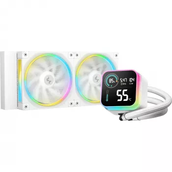 Chłodzenie cieczą procesora DeepCool LQ240 biały z aluminiową chłodnicą 240 mm, 2 wentylatorami RGB 120 mm, rurkami 41 cm