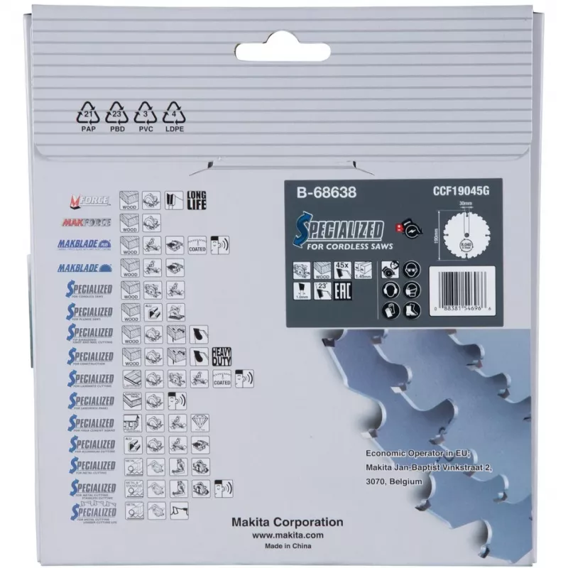 Makita Efficut - Tarcza do piły tarczowej - do drewna, metalu - 190 mm - 45 zębów (B-68638)