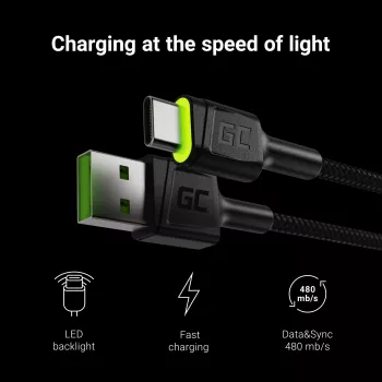 Kabel USB zielony Cell KABGC06 1,2 m USB A - USB C, czarny
